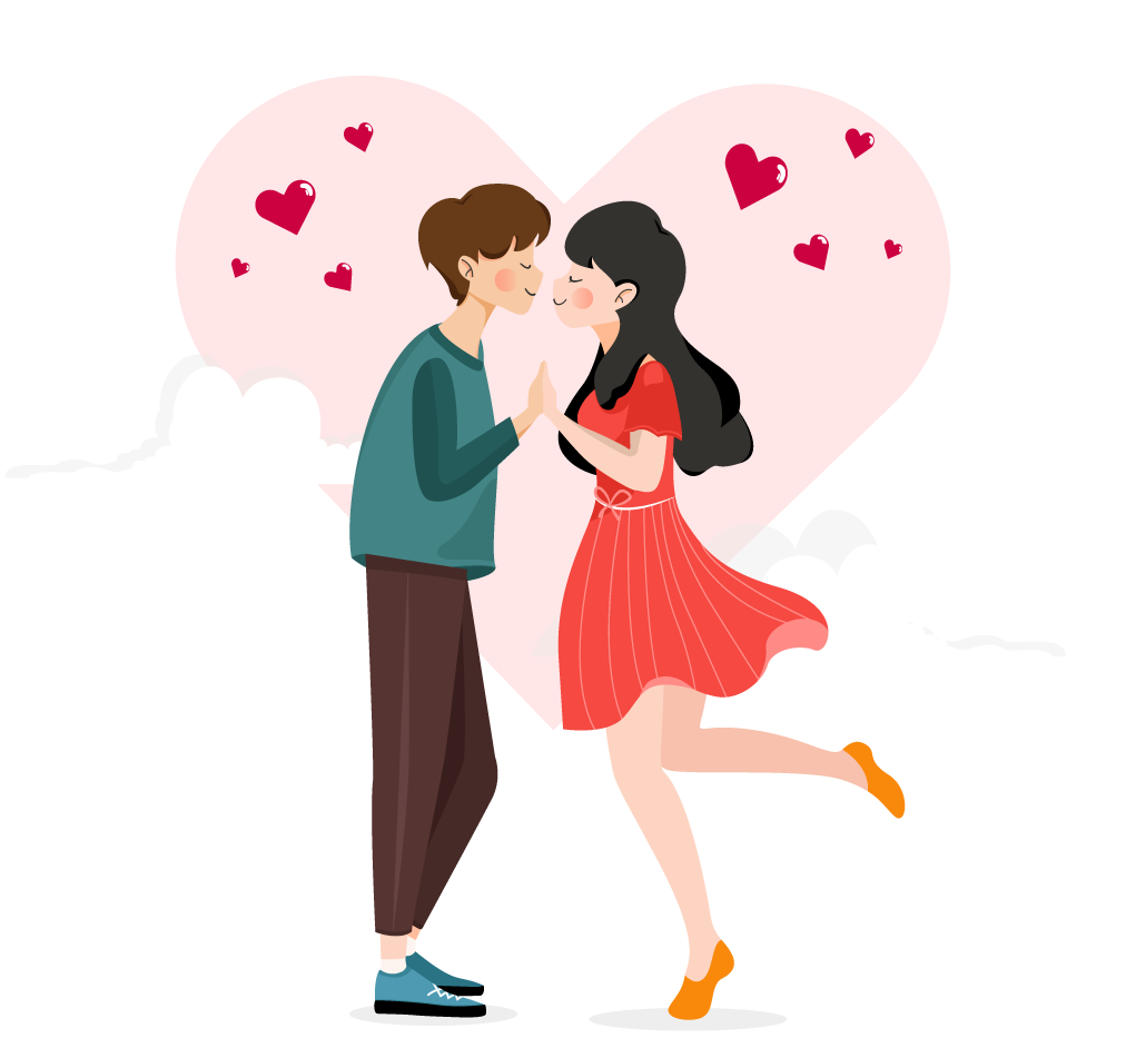 A couple is standing face to face