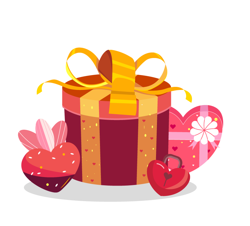 Gift boxes and a heart shaped padlock